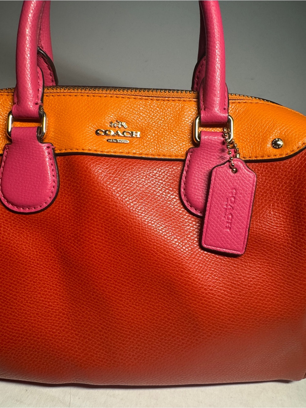 Coach mini Bennett Orange and Pink colorblock Leather Satchel - Picture 2 of 16
